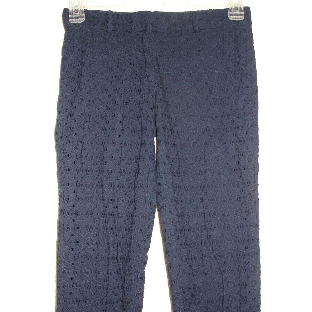 Joe Fresh Navy Blue Eyelet Lace Slim Leg Pants Womens Size 2 Cotton Trousers